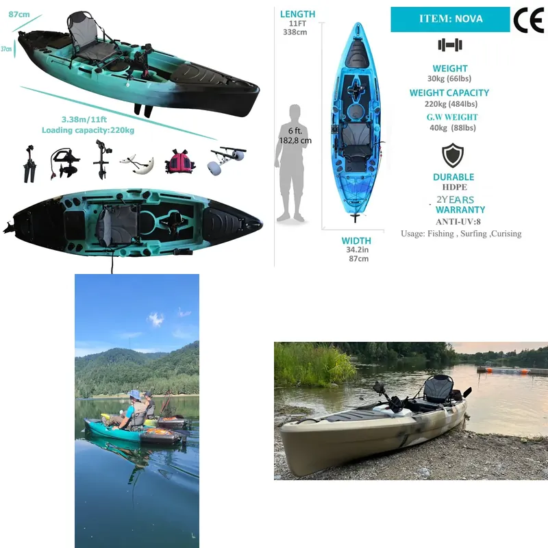 Fishing Kayak Sit In - 釣り用フラップドライブペダルカヤック 11フィート HDPEフィン ロトモールドモーター 電動 1人乗り